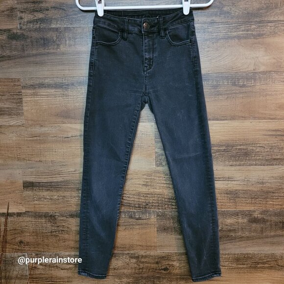 American Eagle Jeans 0 S Hi Rise Jegging Next Level Stretch Black Wash Denim - Picture 1 of 13